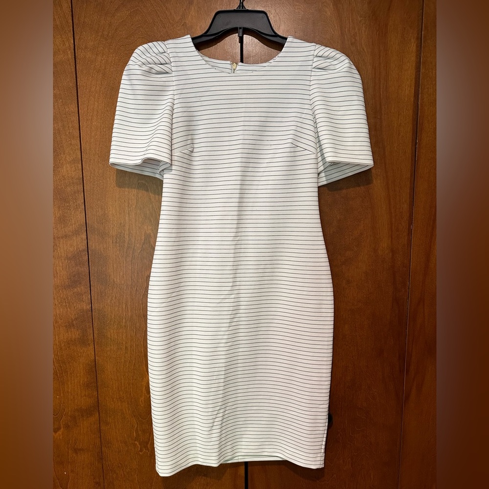 White and grey striped Calvin Klein Bodycon Dress